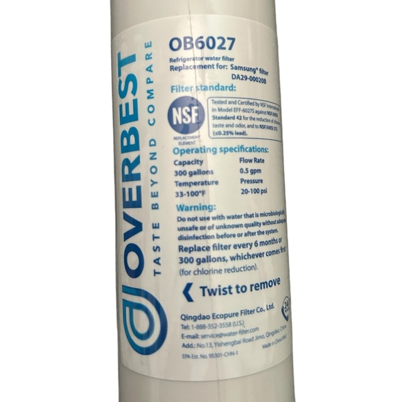 Overbest Samsung Refrigerator Water Filter OB6027 - Picture 2 of 2